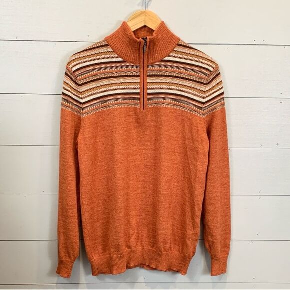 100% baby Alpaca orange Henley zip long sleeved orange fall sweater - Picture 1 of 9